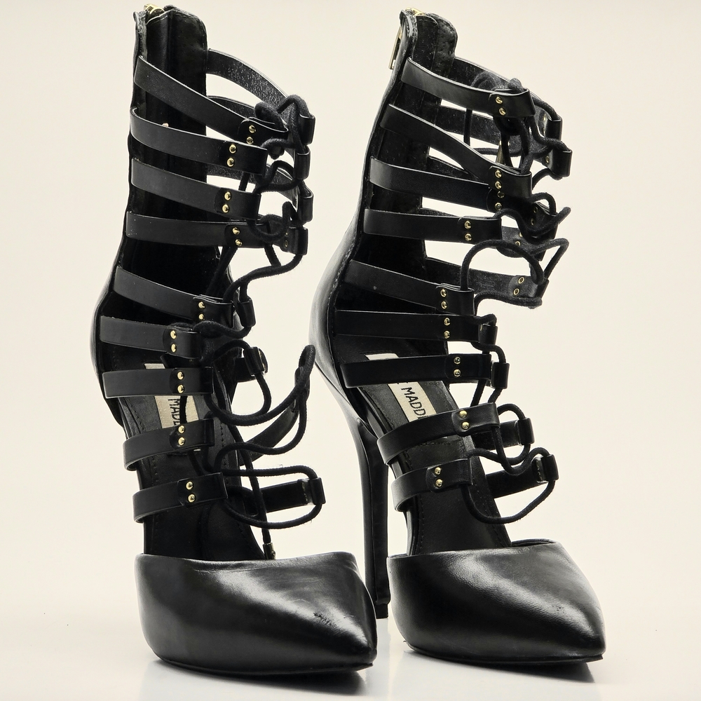 Steve Madden Black Leather Strappy Heels